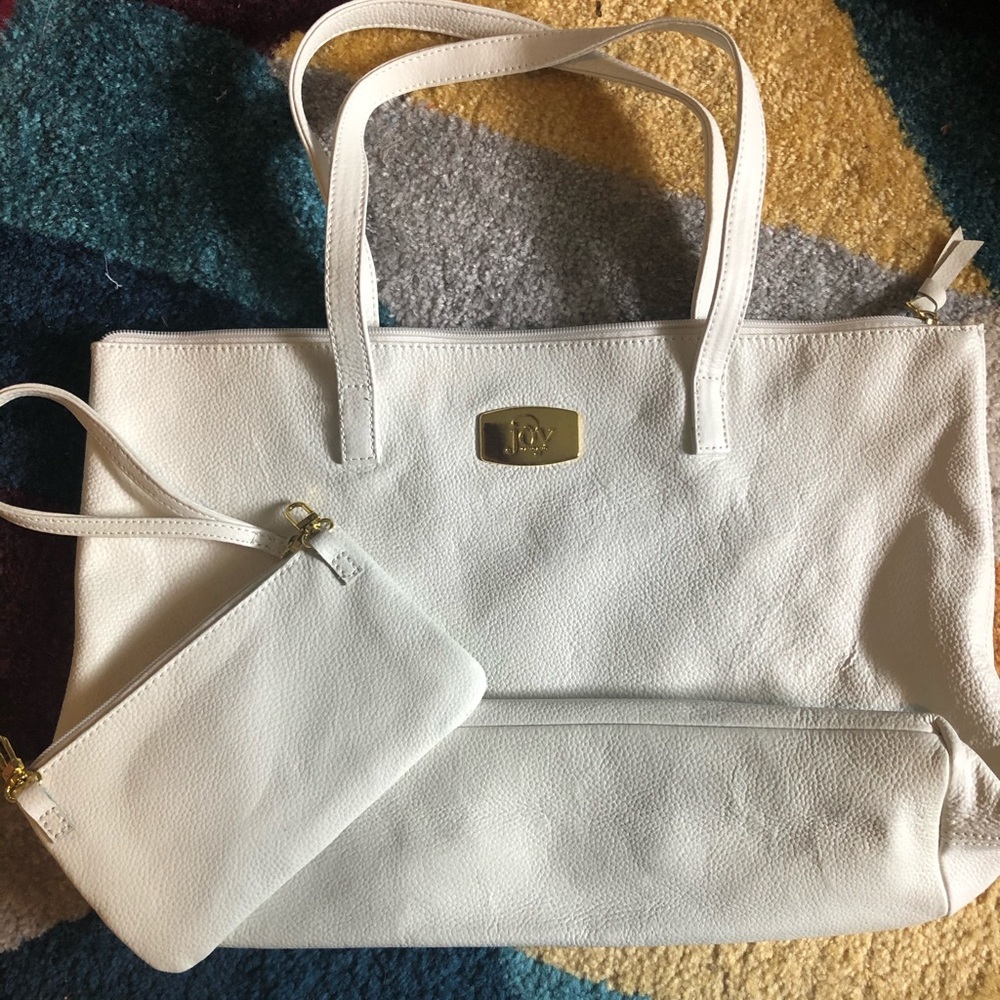 Joy Mangano pebbled leather tote and clutch